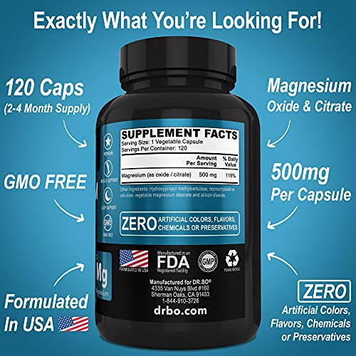 Magnesium Complex Supplement Capsules 500mg Support Energy