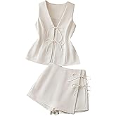 SOLY HUX Women's Summer 2 Piece Outfits Sleeveless Matching Sets Lace Up Vest and Skort Shorts