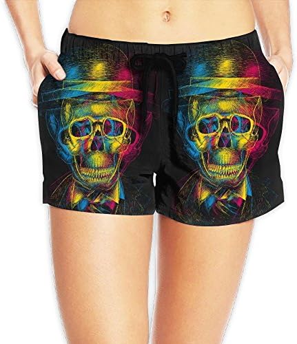 Women's Colorful Skulls Style Printing Summer Casual Swimming Shorts Beach Board Shorts With Pockets