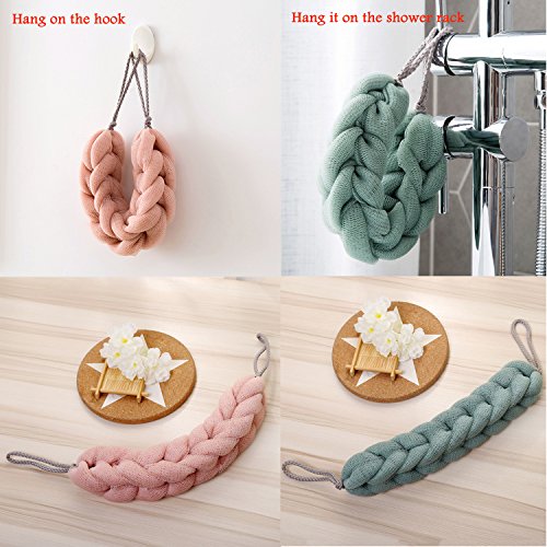 Bath Sponge Bamyko Exfoliating Braided Mesh Shower Pouf Loofah Stretch Back Scrubber 2 Pack + Loofah Pad