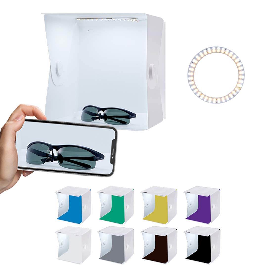 Zoutt Photography Light Box Foldable Shooting Tent Lighting 8 Backdrops(Black,White,Gray,Brown,Green,Blue,Yellow,Purple)24cm x 23cm