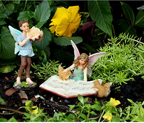PRETMANNS Fairy Garden Fairies - Miniature Accessories - 2 Boy Fairies Playing Musical Instruments & Fairy Reading a Music Book - 3 Pieces - Thumbnail 5