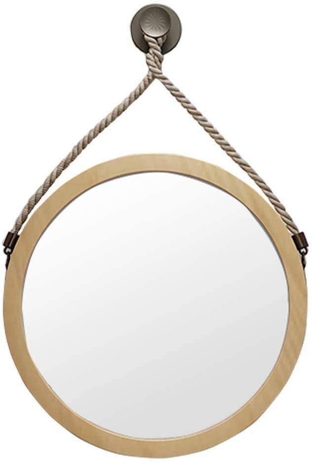 LE Bathroom Round Mirror WallMounted Wooden Mirrors Living