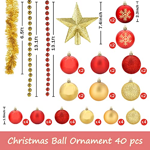 DomeStar Christmas Balls Set, 44PCS Christmas Balls Assorted Pendant Shatterproof Balls Ornament for Xmas Tree Decoration
