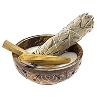 Alternative Imagination Soapstone Smudge Bowl Kit with 1 California White Sage Smudge Stick, 2 Palo Santo Smudge Sticks, and 1/2 lb of White Sand (Deluxe)