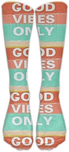 HEIHEIHA Good Vibes Only Luck Knee High Graduated Compression Socks For Women And Men - Best Medical, Nursing, Travel &amp; Flight Socks - Running &amp; Fitness WhiteOne Size