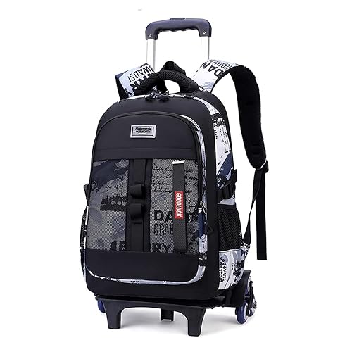 ETAISHOW Boys Rolling Backpack Wheeled Backpack Kids School Bag with  Wheels Trolley Bookbag Black White in Kuwait Whizz Kids' Backpacks