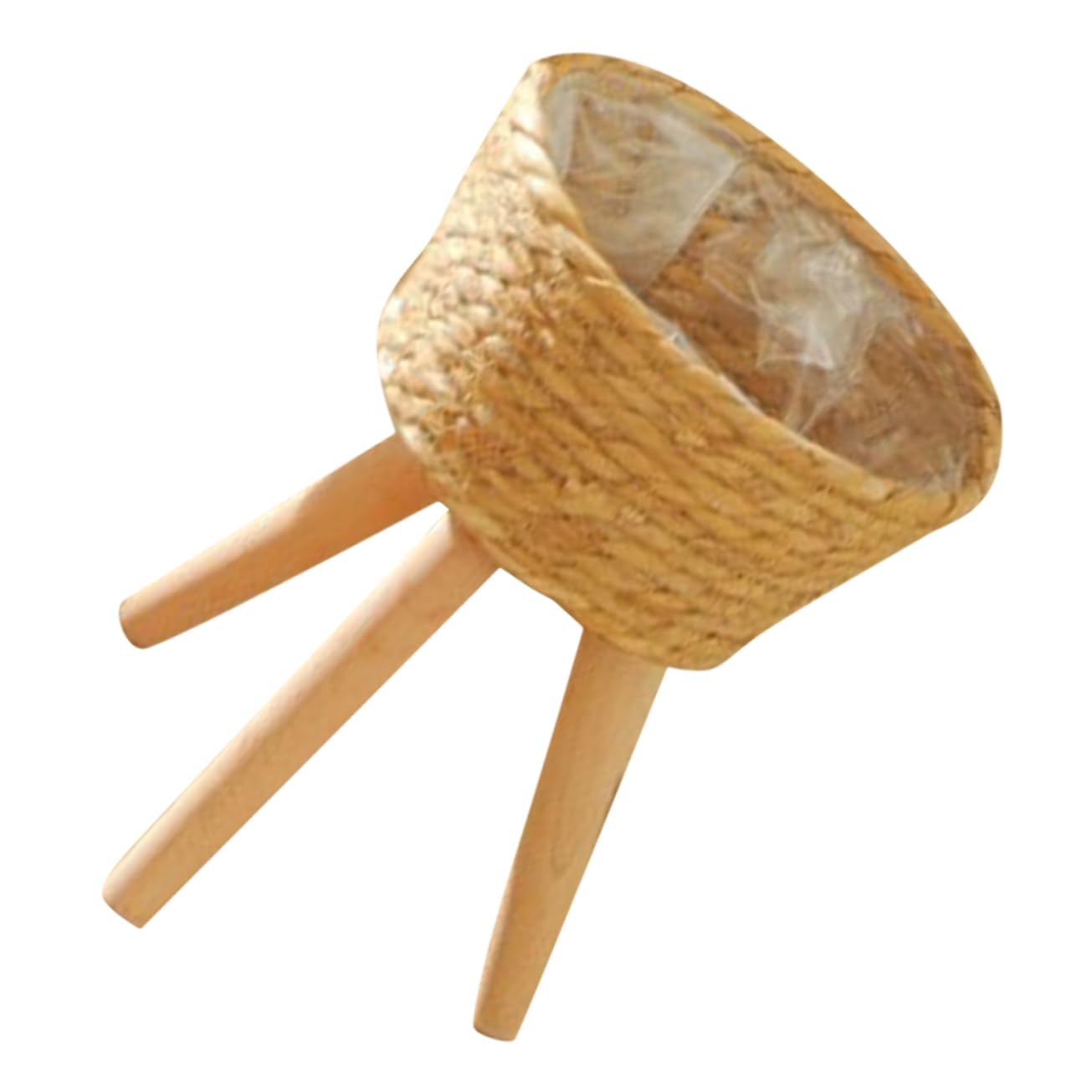 FUNOMOCYA Floor Planter Woven Wicker Basket Flower Stand Indoor Plant Base Simple Rattan Plant Stand Wooden Flower Stool
