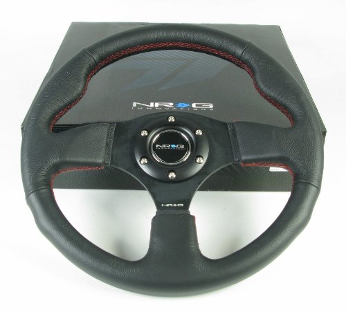 NRG Steering Wheel - 12 (Race) - 320mm (12.60 inches) - Black Leather/Black Spokes with Red Stitching - Part # ST-012R
