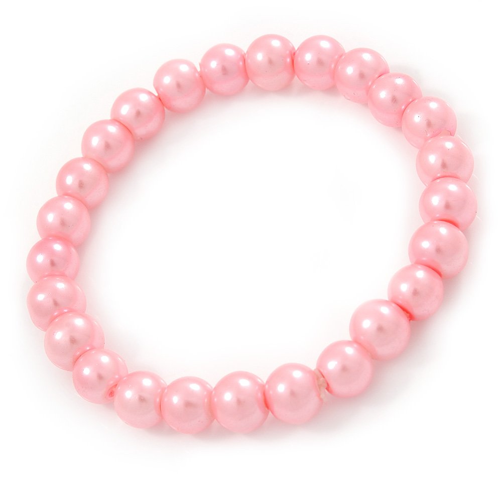 Avalaya 8mm Light Pink Pearl Style Single Strand Bead Flex Bracelet - 18cm L