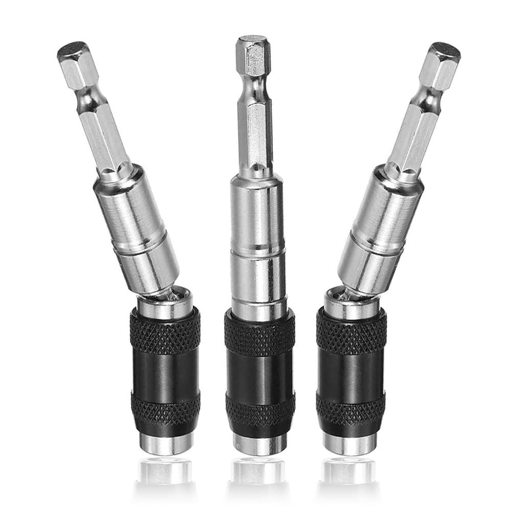 Mesee 3 Pieces Magnetic Pivoting Bit Tip Holder 1/4'' Hex Shank Quick Change Screwdriver Bit Holder Extension Bar Magnetic Screw Drill Tips Holder Extender Bendable in 20° for Corners or Tight Spots