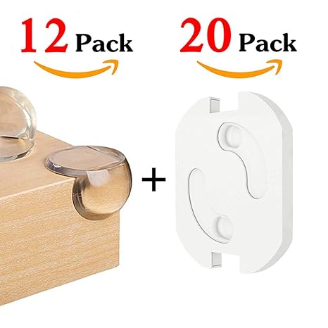 DireeKids 12pcs eckenschutz baby & 20pcs Steckdosensicherung Kindersicherung für Steckdose mit Drehmechanik Premium Eckenschu