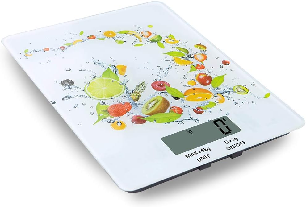 Digital Kitchen Scale, Ultra Slim Food Scale with Tempered Glass Platform, Multifunction Electronic Cooking Scale for Weighting Liquids or Foods, 0.1oz/ 1g 5000g, Battery Included