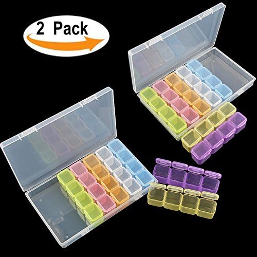 2 Pack 28 Grids Diamond Embroidery Box, Storage Case for Diamond Painting Rhinestone Accessories for DIY Craft, Mosaic kits, Diamond Stones Dividers Box Organizer(Multicolour)