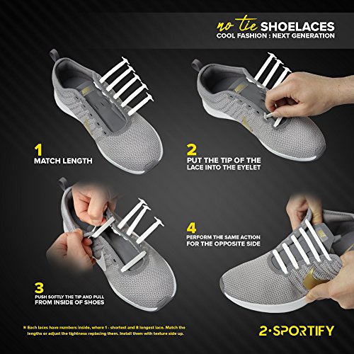2SPORTIFY No Tie Shoelaces for Kids and Adults - Tieless Elastic Shoe lace for Sneakers Silicone Flat Laces Pack of 2 (Black+Black) - Thumbnail 6