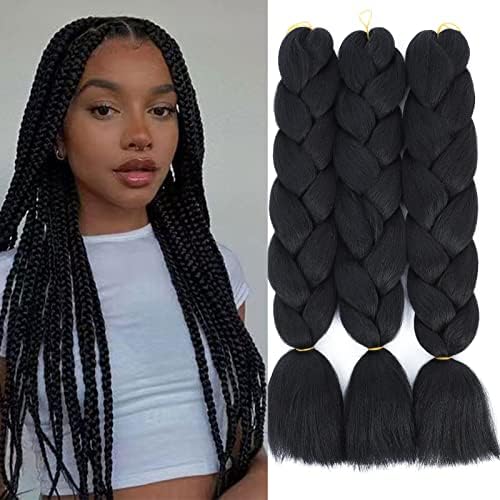 Selinhaar Synthetic Braiding Hair Black Braid in Hair Extensions Braids Hair for Twist 24 Jumbo
