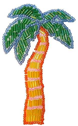 ID 8965 Tropical Palm Tree Patch Island Beach Coconut Beaded Iron On Applique