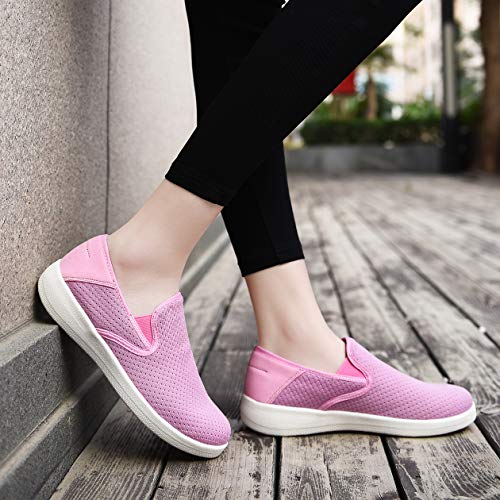 CARENURSE Women Fashion Sneaker Slip on Walking Shoes Summer Comfort Breathable for Daily,Pink