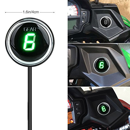 IDEA Waterproof Motorcycle Gear Indicator Plug & Play LED Display for Kawasaki (Round, Green)