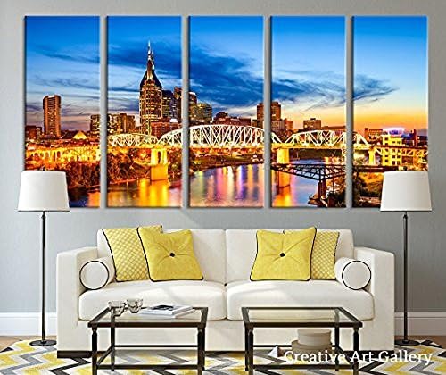 Proud Of Queen Nashville City Skyline Art Canvas Print Tennessee Downtown Skyline at Twilight USA Canvas Print Tennessee Large Canvas Print