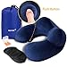 MLVOC Inflatable Travel Pillow, Auto-Inflating Neck Pillow for Airplanes with Soft Velvet Cover Machine & Washable, Blue