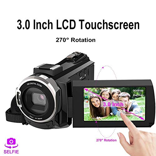 Video Camera, Kenuo 4K Camcorder 48MP 4K Video Camera Ultra HD Digital Video Camera with External Microphone 3.0" Touch Screen IR Night Vision 16X Digital Zoom Cameras with Wide Angle Lens,2 Batteries