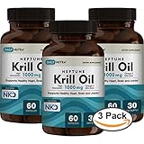 Neptune Krill Oil 1000mg High Absorption Omega-3 EPA DHA & Astaxanthin. Pure and Sustainable. Clinically Shown to Supports Healthy Heart, Brain and Joints (3-Pack, 90 Total Servings)