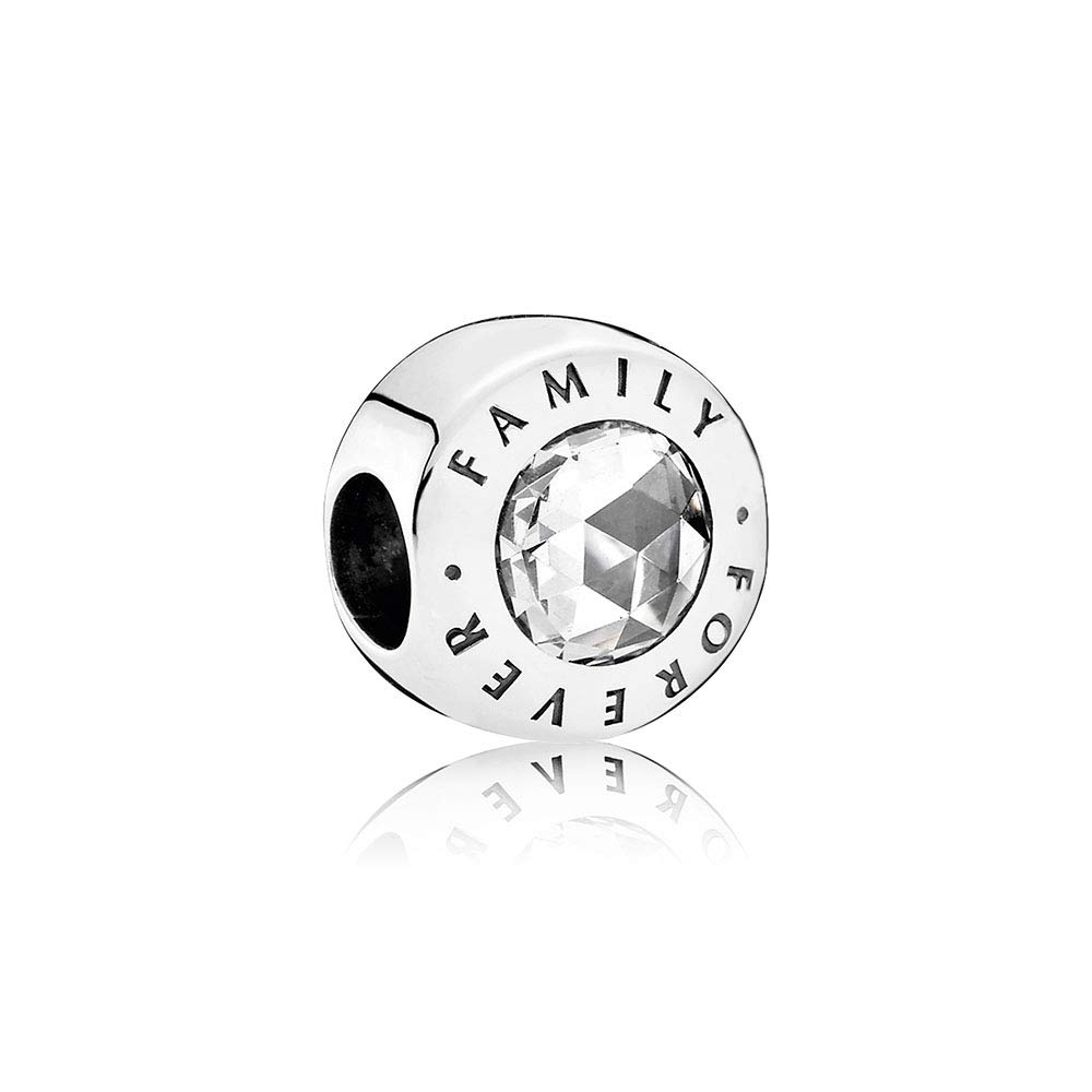 FGT Family Forever Clear Birthstone Bead Charm fit Pandora Bracelets Birthday Charms Gift for Women Sterling Silver Cubic Zirconia