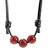Luck Strings Carnelian Gemstone Beads Pendant Necklace Adjustable Wax Nylon Cord Unisex Beaded Choker for Men Women Minimalist Red Orange 3 Bead Sliding Knot Gift