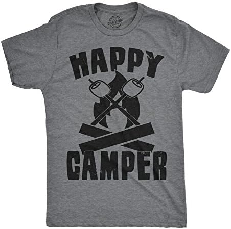 Crazy Dog T-ShirtsMens Happy Camper Shirt Funny Camping Cool Hiking Graphic Vintage Tee 80s Saying