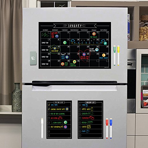 Magnetic Dry Erase Refrigerator Calendar - 17" x 11" - Large Reusable Monthly Chalkboard - Weekly Meal Cooking Fridge Chart & To Do Grocery List - 2018 Kitchen Gift Set - Smart Planners Chore Chart - Thumbnail 7