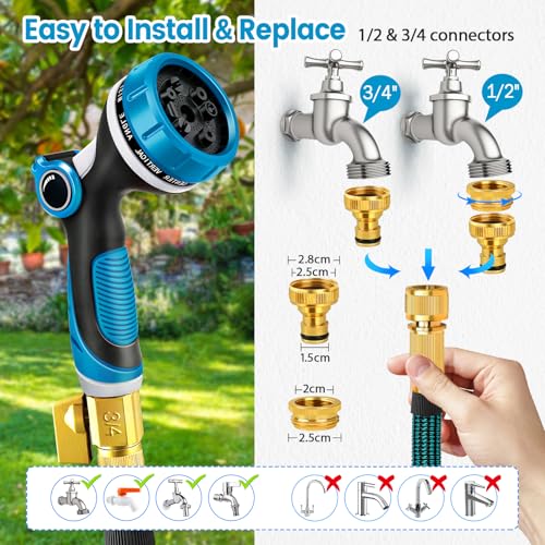 Garden Water Hose, Extendable Garden Hose with Brass Connector 3/4 Inch and 1/2 Inch, Garden Water Hose with 10 Functions Sprayer Nozzle, 30 m Rubber for Watering, Irrigation Hose (30 m)