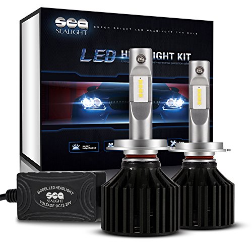 SEALIGHT X2 H7 LED Headlight Conversion Kit - 50W 8000LM - 16x CSP LED Chips - Cool White 6000K - Low Beam / High Beam / Fog Light Bulbs - H7 Bulbs- 2 Yr Warranty