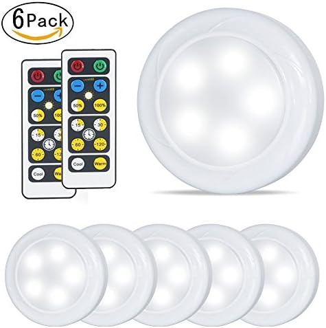 Lifeholder 6 Pack Puck Lights, Smart Timer Wireless Led Puck Light Warm/Cool White Color–Operates on 3 AA Batteries with Remote Control Perfect for Kitchen Under Counter Cabinet Nursery Bedroom