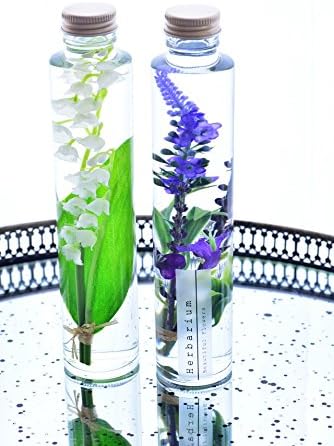 Amazon お見舞 お土産 お誕生日 スズランとラベンダーのハーバリウム アーティフィシャルフラワー 高級造花 ２本セット Herbarium Gift Flower Present Lavender Lily Of The Valley プリザーブドフラワー オンライン通販
