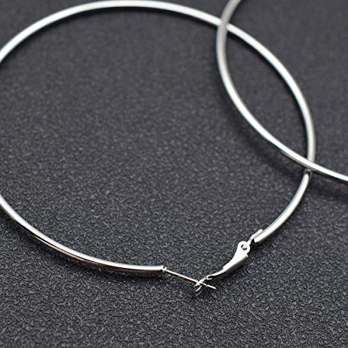 80mm Large Basketball Hula Hoop Earrings for Women Men - Big Thin Hoop Earrings (Silver, 80)