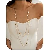 Long Pearl Layered Necklaces for Women Trendy Dainty Pearl and Gold Necklace Flower Statement Sweater Strand Choker Silver Chain Jewelry Gift Accessories