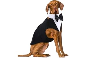 IDOMIK Dog Tuxedo Suit for Small Medium Large Dogs, Formal Dog Tuxedo Vest Suit with Detachable Bow Ties Collar & Bandana Scarf Set, Dog Wedding Attire Shirt for Birthday Party Costume Black