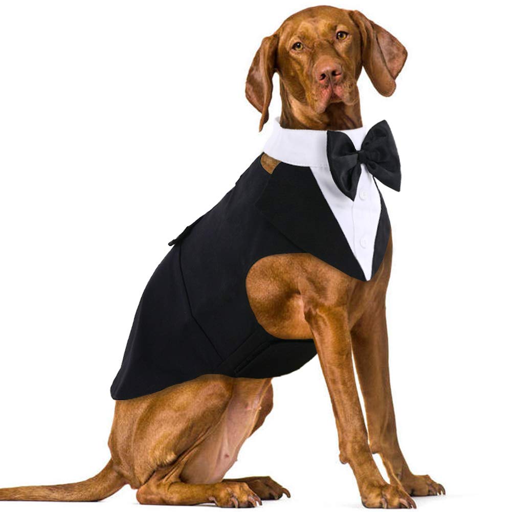 IDOMIK Dog Tuxedo for Small Medium Large Doggie, Detachable Dog Formal Wedding Suit with Tuxedo Vest & Bow Ties Collar & Bandana Scarf Set, Wedding Attire Shirt for Birthday Party Costume