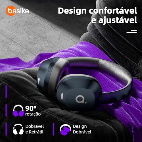 Basike Fone de Ouvido Bluetooth, ANC Cancelamento de Ruído Ativo Headphone Bluetooth 5.4 Headset com Microfone, Certificação Hi-Res Audio, 30 horas reprodução, LE15 (Azul)