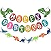 Dinosaur Happy Birthday Banner, Colorful Felt Garland Flag for Dino Jungle Jurassic First Birthday Dinosaur Party Supplies Decorations