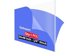 GetWant 24x48 Plexiglass Sheets 1/4 inch Thick Clear 24x48 Acrylic Plexiglass Sheet 1/4 inch Thick Acrylic Board Lucite Panel - Idea for Display Case,Signage,Crafts,Lighting,Fish Tank,Windows