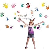 Wall Art Decal Sticker Set for Kids DIY Primary Color 26pcs Handprints Happy Everyday Bedroom Playroom Nursery Decor