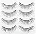 PURELEOR 3D Wispies Clear Band False Eyelashes Bulk Extensions 4 Pairs Natural Long Lashes With Volume for Women's Make Up Handmade Soft Fake Eyelash