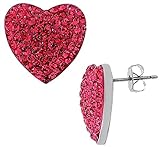 Synthetic Ruby Earrings 925 Silver Stud Heart Shaped Earrings CZ Crystal Earrings