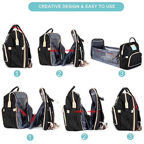 Diaper Bag Backpack with Extendable Folding Crib，HOMITY Baby Bag With