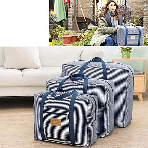 Foldable Travel Bag Waterproof Travel Duffel Bag,Women Ladies Man Canvas Weekender Bag Overnight Carry-on Tote Duffel in Trolley Handle (Bule - L)