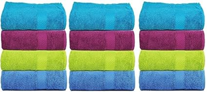 Casa Copenhagen Eternal Super Soft Cotton 12 Pack Face Towels Set -Multi Colour (12 x 12 inches Wash Cloths)
