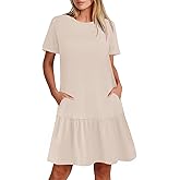 MITILLY Women's Casual Summer T Shirt Dress 2026 Striped Loose Short Sleeve Tunic Dress with Pockets
