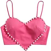 WDIRARA Women's Cami Heart Pearl Crop Top Sparkly Outfits